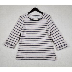 Coldwater Creek Shirt Womens Medium Beige Striped Long Sleeve Embellished Cotton